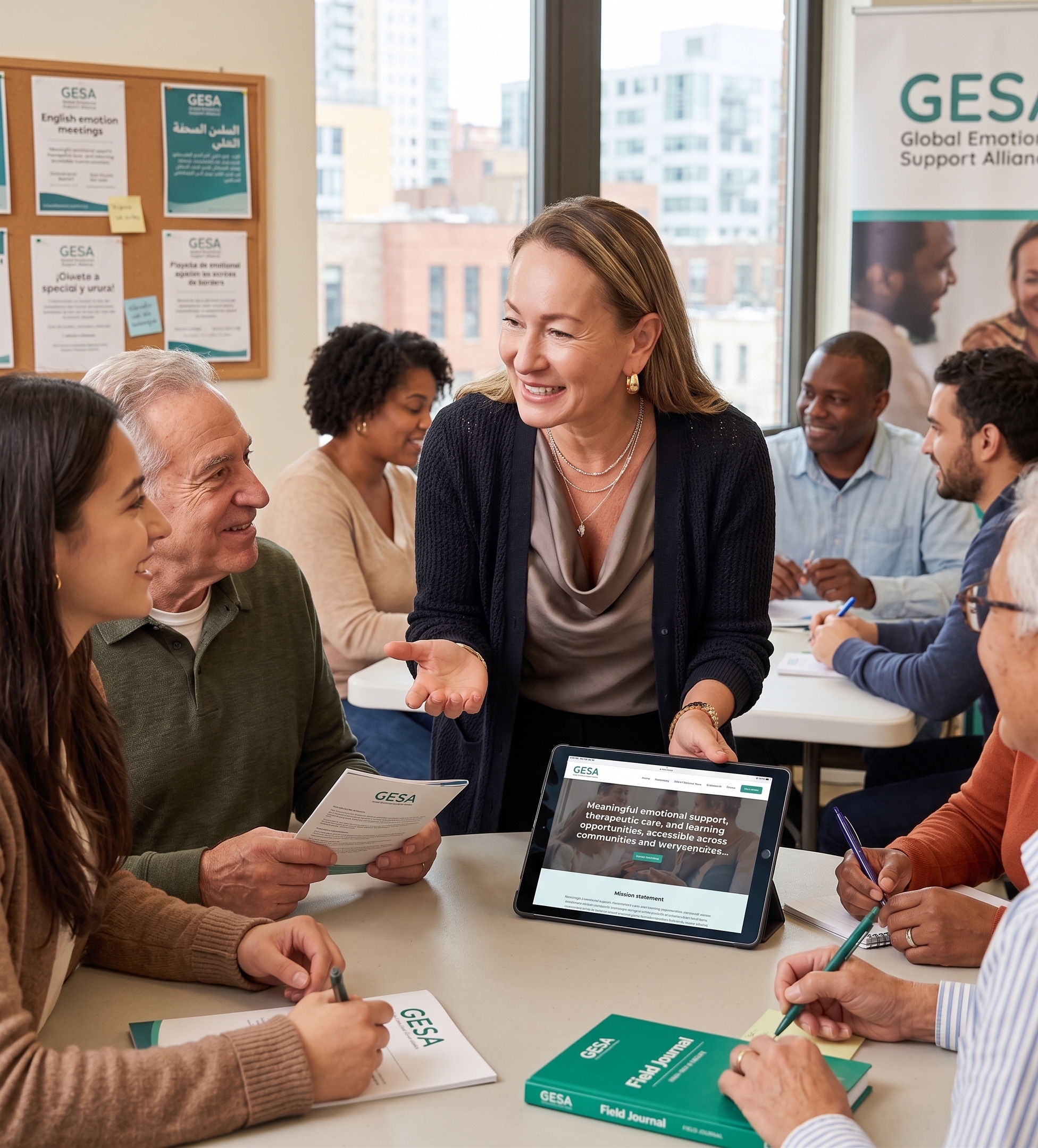 A GESA team member in conversation as part of a community support session